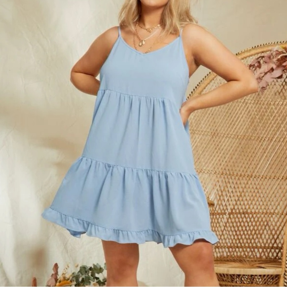 NWOT Blue SHEIN Ruffle Hem Cami Dress 3X